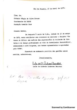 Carta de Leila de Andrade Linhares Barsted para Antonio S&eacute;rgio da Silva Arouca sobre a aprova&ccedil;&atilde;o ...