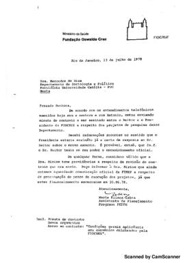 Carta de Mercedes de Dios para Maria Eliana Labra sobre assinatura de contratura para estabelecer...