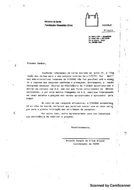 Of&iacute;cio relatando aceita&ccedil;&atilde;o de projeto de pesquisa e libera&ccedil;&atilde;o de verbas