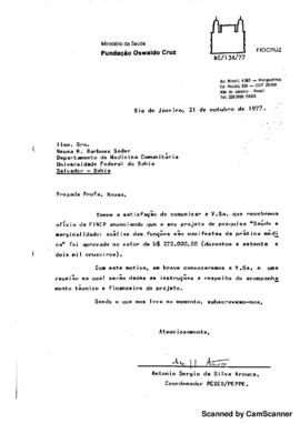 Of&iacute;cio relatando aprova&ccedil;&atilde;o de projeto de pesquisa