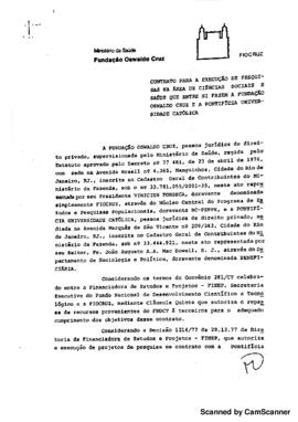 Contrato para inicia&ccedil;&atilde;o de projetos de pesquisa na &aacute;rea de ci&ecirc;ncias sociais firmado entre a Fiocr...