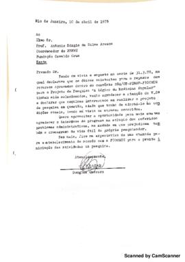 Carta de Douglas Carrara para Antonio Sergio da Silva Arouca mencionando aprova&ccedil;&atilde;o do projeto A l...