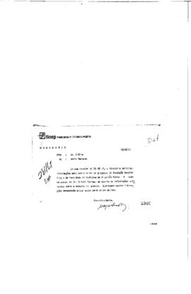 Memorando de Mario Machado (diretor da Finep) para Cl&eacute;lia sobre necessidade informa&ccedil;&otilde;es adicionai...
