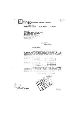 Of&iacute;cio de Acioly Jos&eacute; Filho (auxiliar t&eacute;cnico da Finep) para Antonio Sergio da Silva Arouca (Coor...