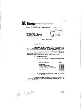 Of&iacute;cio de Delson de Valois (Chefe do Departamento Financeiro da Finep) autorizando a libera&ccedil;&atilde;o de...