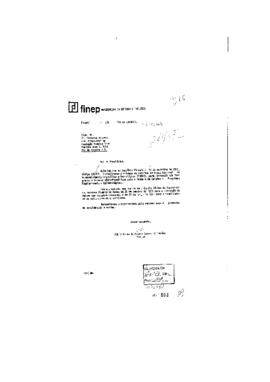 Carta de Fabio Celso de Macedo Soares Guimar&atilde;es (diretor da Finep) para Vinicius da Fonseca (pres...