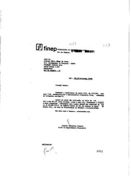 Of&iacute;cio de Claudio Meirelles Romeiro (Coordenador do  Departamento Financeiro da FINEP) para Arlin...