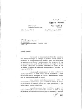 Carta de Vin&iacute;cius da Fonseca (Presidente Fiocruz) para Jos&eacute; Pel&uacute;cio Ferreira (presidente Finep)  ...