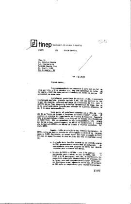 Carta de Jos&eacute; Pel&uacute;cio Ferreira (presidente da Finep) para Vinicius da Fonseca (presidente da Fioc...