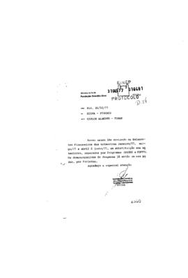 Carta avisando sobre envio de balancetes financeiros dos trimestres janeiro,fevereiro e mar&ccedil;o de ...