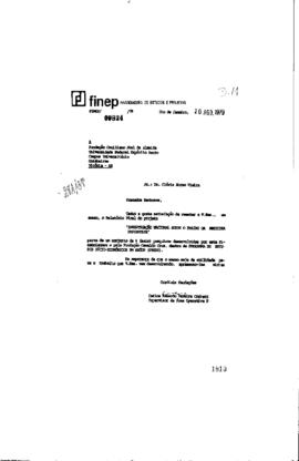 Carta de Carlos Eduardo Pereira orbett (supervisor da &aacute;rea operativa B da Finep) enviando relat&oacute;r...