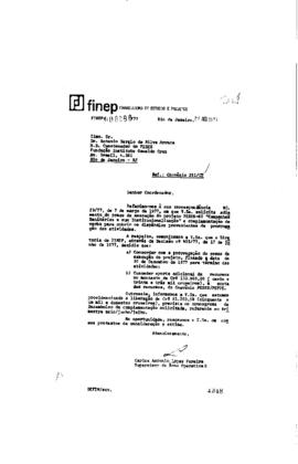 Carta de Carlos Antonio Lopes Pereira (supervisor da &aacute;rea operativa B da Finep) para Antonio S&eacute;rg...