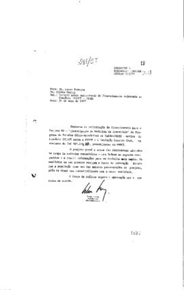 Of&iacute;cio de Silvio Ferraz (Coordenador da &aacute;rea operativa B da Finep) para Lopes Pereira com parecer...