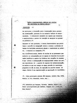 Projeto: "Sa&uacute;de e marginalidade: an&aacute;lise das fun&ccedil;&otilde;es n&atilde;o manifestas da pr&aacute;tica m&eacute;dica."