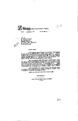 Carta de F&aacute;bio Celso de Macedo Soares Guimar&atilde;es (diretor da Finep) para Vinicius da Fonseca 9pres...